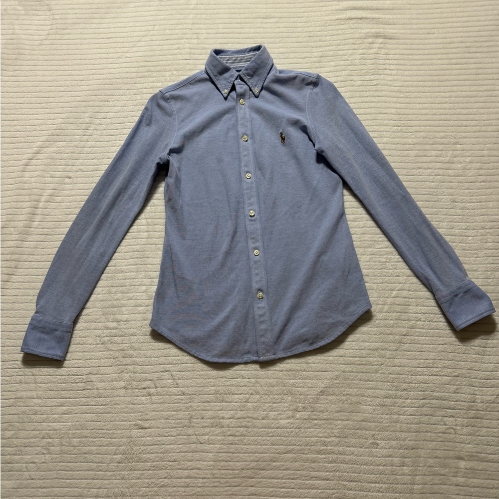 Ralph Lauren Blue Button-Front Collared Blouse